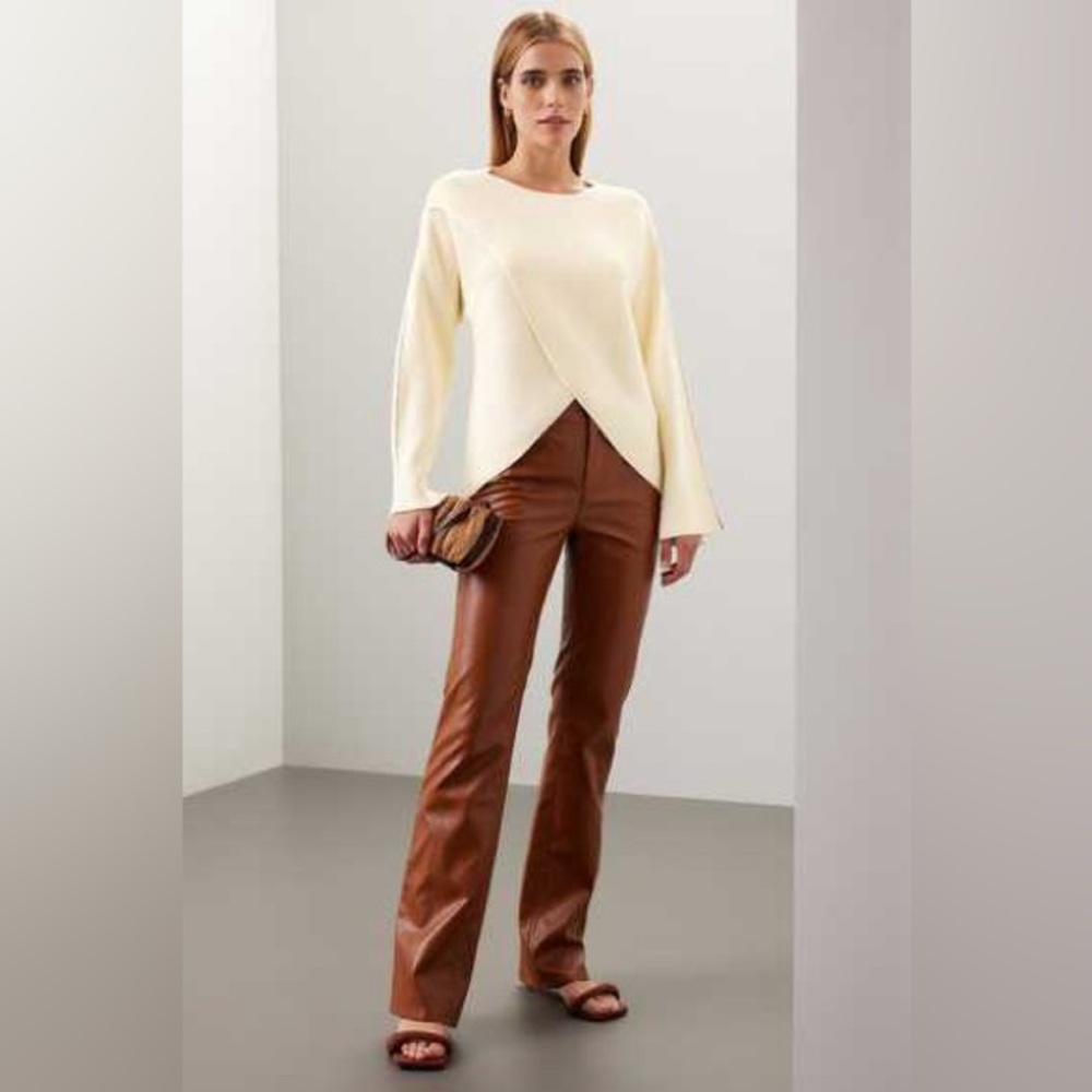 Love, Whit Cream Ribbed Knit Crossover Sweater